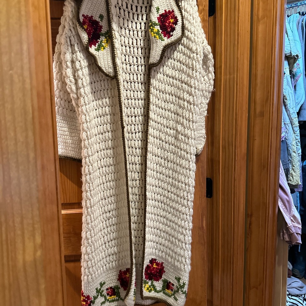 Free People Cream Floral Knit Cardigan